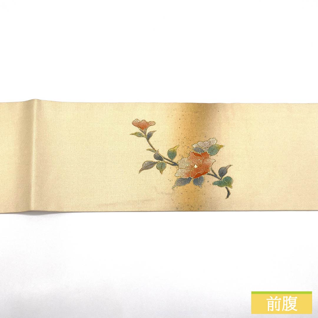 （京袋帯）名古屋帯 正絹 Aランク 金色 金彩加工 花柄 螺鈿 帯丈363cm ポイント柄 セミフォーマル 金系 1124011063321 名古屋仕立て