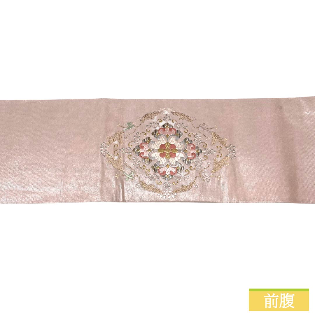 名古屋帯 正絹 Aランク 名古屋仕立て 桜色（さくらいろ） 古典柄 花柄 帯丈361cm ポイント柄 セミフォーマル ピンク系 1124012703313