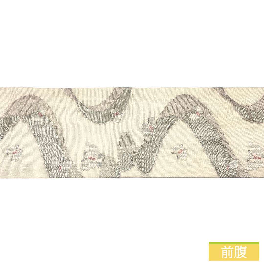 名古屋帯 正絹 Sランク 名古屋仕立て 乳白色（にゅうはくしょく） 蝶 夏帯 帯丈349cm 六通 セミフォーマル 白系 1124013152311