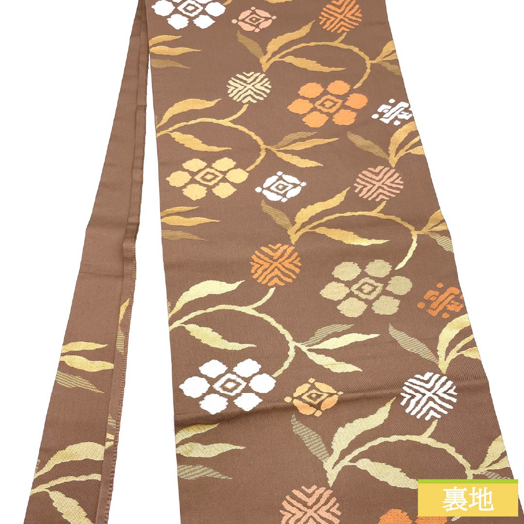 Nagoya obi, genuine silk, A rank, fawn color, classic pattern, obi length 360cm, rokutsu, semi-formal, brown, 1124011243314, open-ended tailoring
