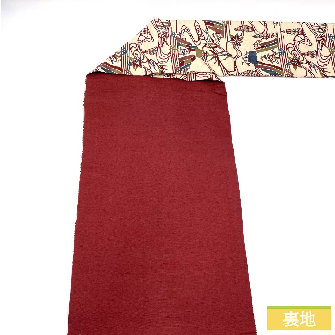 （京袋帯）名古屋帯 正絹 Aランク 練色（ねりいろ） 草木染 風景画 帯丈351cm ポイント柄 カジュアル ベージュ系 1124011113325 名古屋仕立て