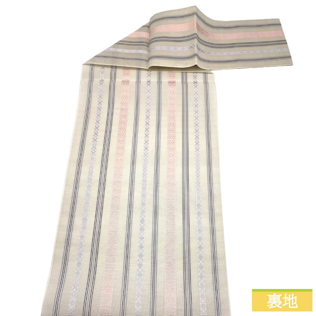 （新品）名古屋帯 正絹 NEWランク 松葉仕立て 象牙色（ぞうげいろ） 夏帯 博多織 献上柄 帯丈384cm 全通 カジュアル ベージュ系 1124013061425