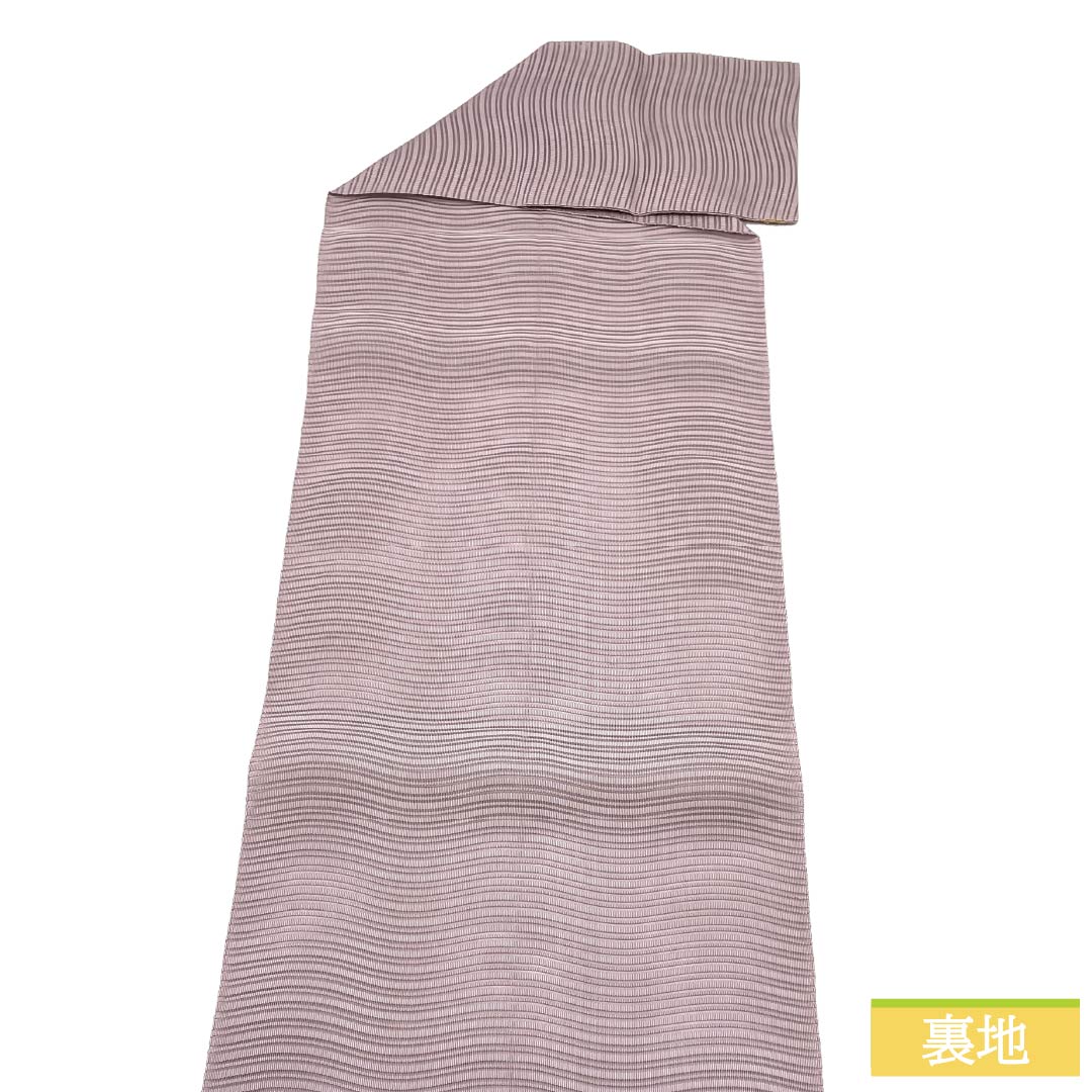 名古屋帯 正絹 Aランク 松葉仕立て 薄梅鼠色（うすうめねずいろ） 夏帯 変わり絽 無地 帯丈358cm 全通 カジュアル ピンク系 1124013053313