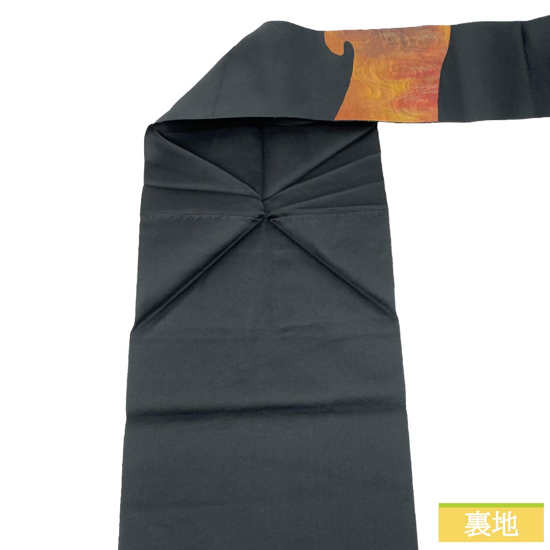 名古屋帯 正絹 Aランク 名古屋仕立て 黒色（くろいろ） 流水 帯丈350cm ポイント柄 カジュアル 黒系 1124012343310
