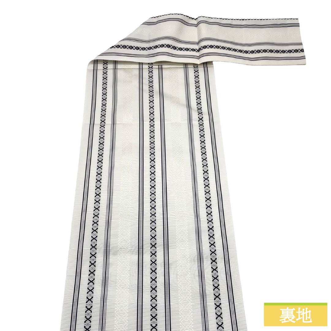 （新品）名古屋帯 正絹 NEWランク 松葉仕立て 白色（しろいろ） 本場筑前博多織 八寸なごや帯 献上柄 帯丈357cm 全通 カジュアル 白系 1124014131311