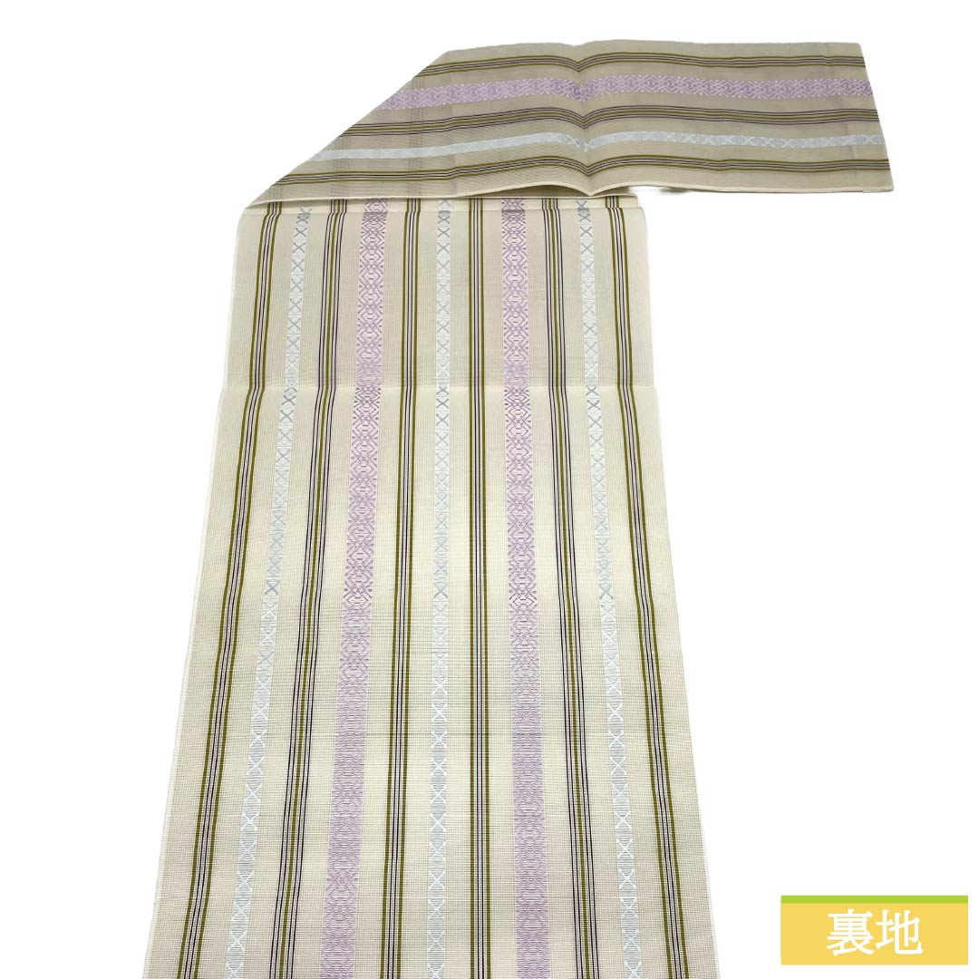 （新品）名古屋帯 正絹 NEWランク 松葉仕立て 練色（ねりいろ） 本場筑前博多織 八寸なごや帯 献上柄 帯丈373cm 全通 カジュアル ベージュ系 1124014151325