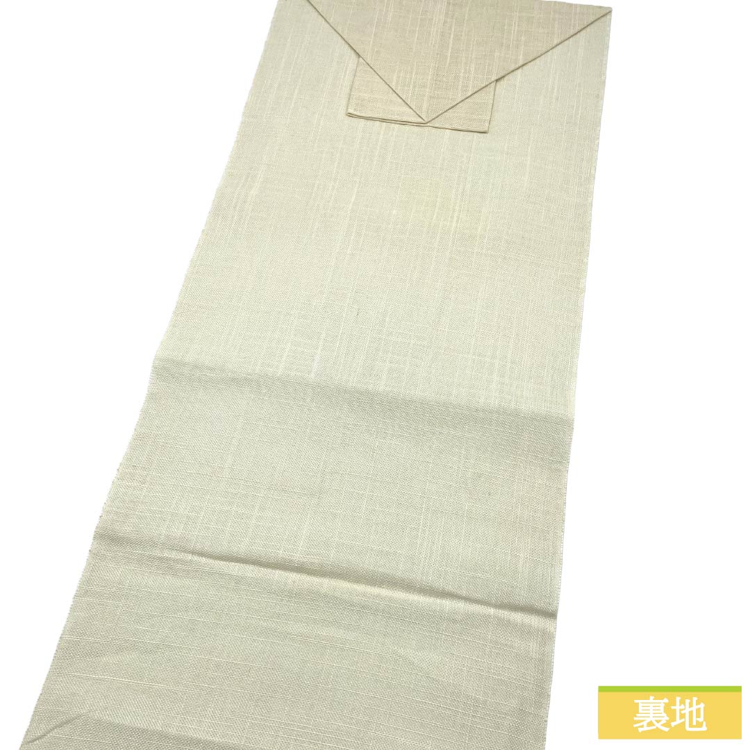 名古屋帯 正絹 Aランク 松葉仕立て 乳白色（にゅうはくしょく） 植物柄 夏帯 長尺 帯丈378cm ポイント柄 カジュアル 白系 1124013403311