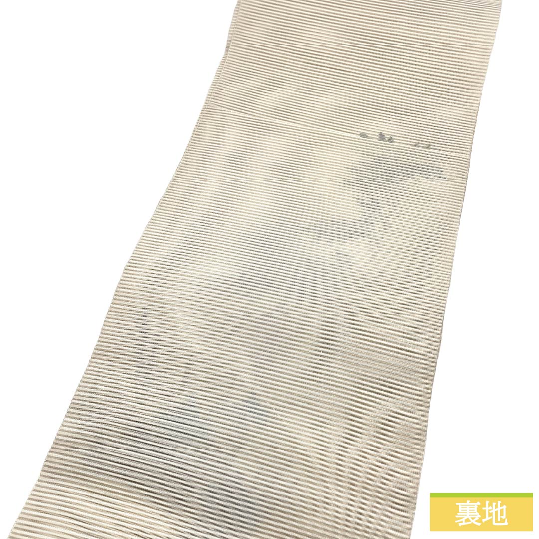 名古屋帯 正絹 Ｓランク 開き仕立て 乳白色（にゅうはくしょく） 扇 植物柄 夏帯 帯丈381cm ポイント柄 セミフォーマル 白系 1124013262411