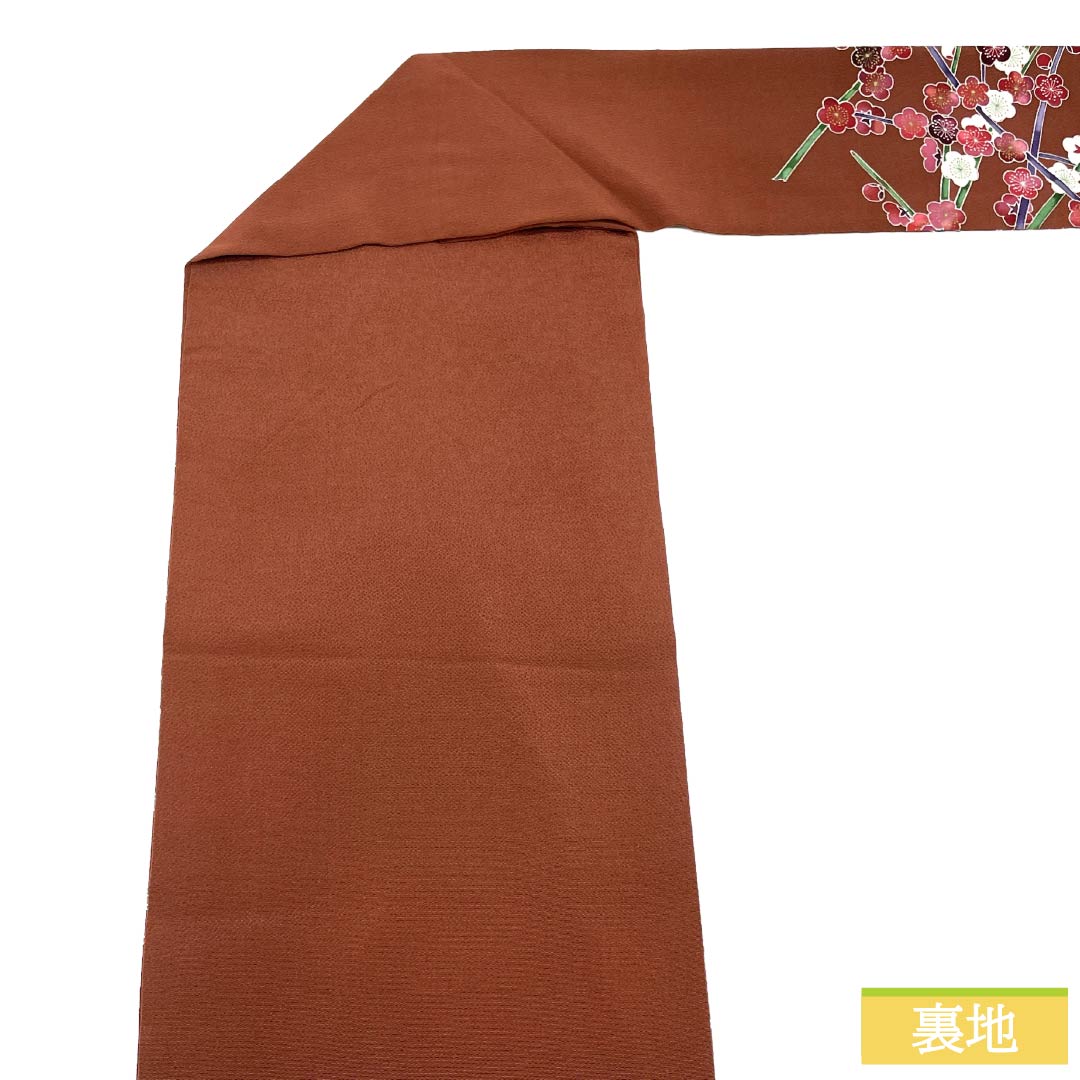 名古屋帯 正絹 Aランク 名古屋仕立て 赤銅色（しゃくどういろ） 型染 古典柄 梅の木 帯丈350cm ポイント柄 カジュアル 茶系 1124012143314
