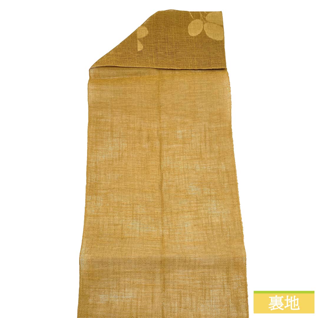名古屋帯 正絹 Aランク 松葉仕立て 丁子色（ちょうじいろ） 夏帯 萩 古典柄 帯丈362cm 六通 カジュアル 茶系 1124012823314
