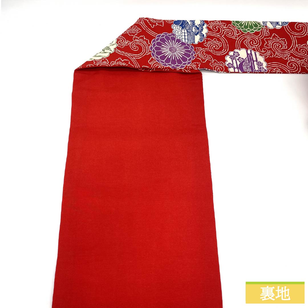Nagoya Obi, Pure Silk, A Rank, Turkish Red, Stenciled, Classic Pattern, Flower Wreath, Obi Length 367cm, Rokutsu, Casual, Red Tones, 1124011423312, Nagoya Tailoring