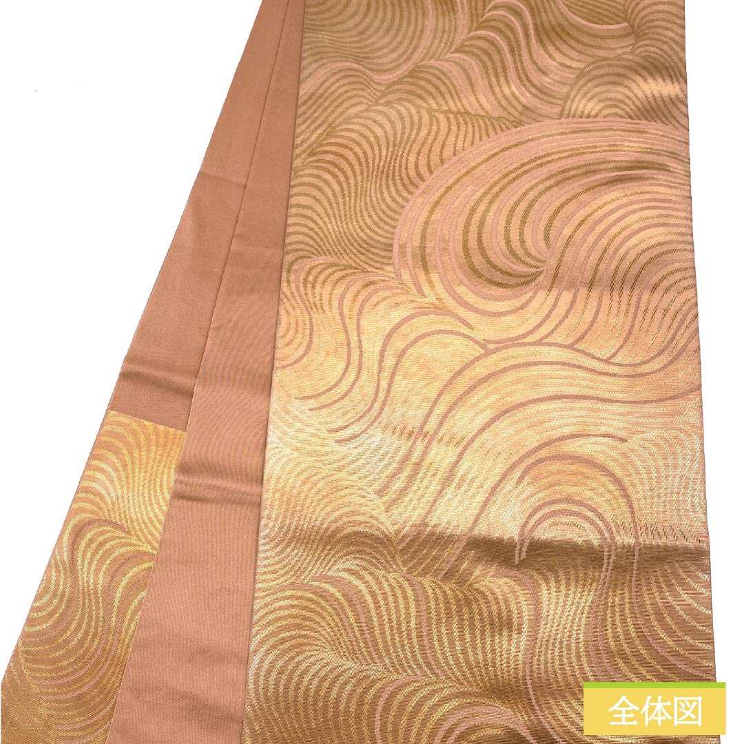 袋帯 正絹 薄赤色（うすあかいろ） 西陣織 波 帯丈432cm Sランク 六通 セミフォーマル ピンク系 1123012882313