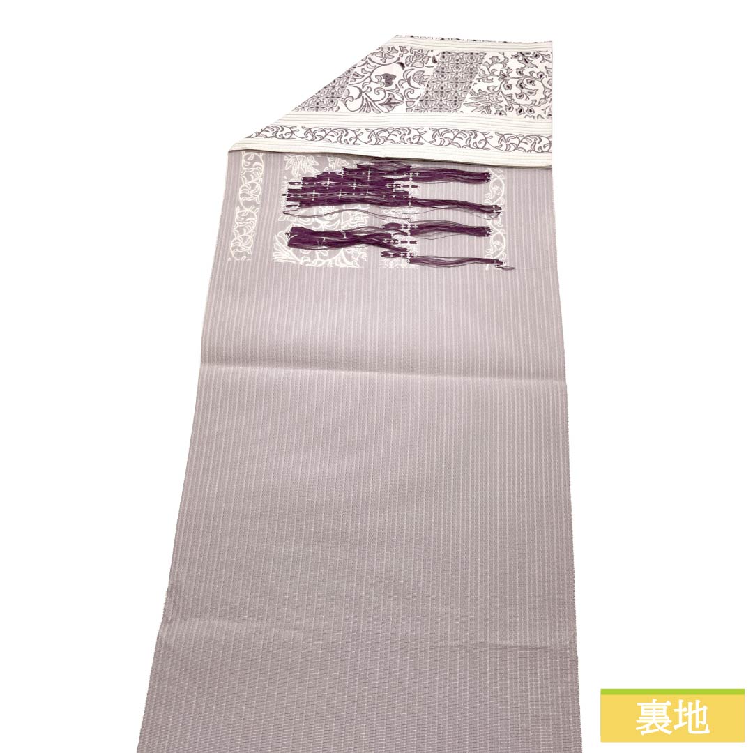 名古屋帯 ポリエステル Sランク 松葉仕立て 白練色（しろねりいろ） 更紗 帯丈359cm 六通 カジュアル 白系 1124013602311