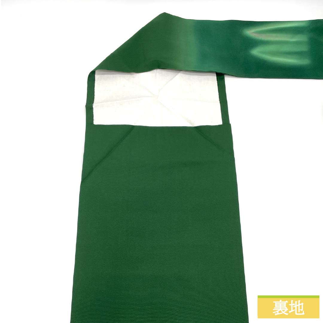Nagoya obi, genuine silk, A rank, biloudo-iro (velvet color), dyed obi, shioze silk, abstract pattern, obi length 358cm, point pattern, semi-formal, green, 1124011373319, Nagoya tailoring