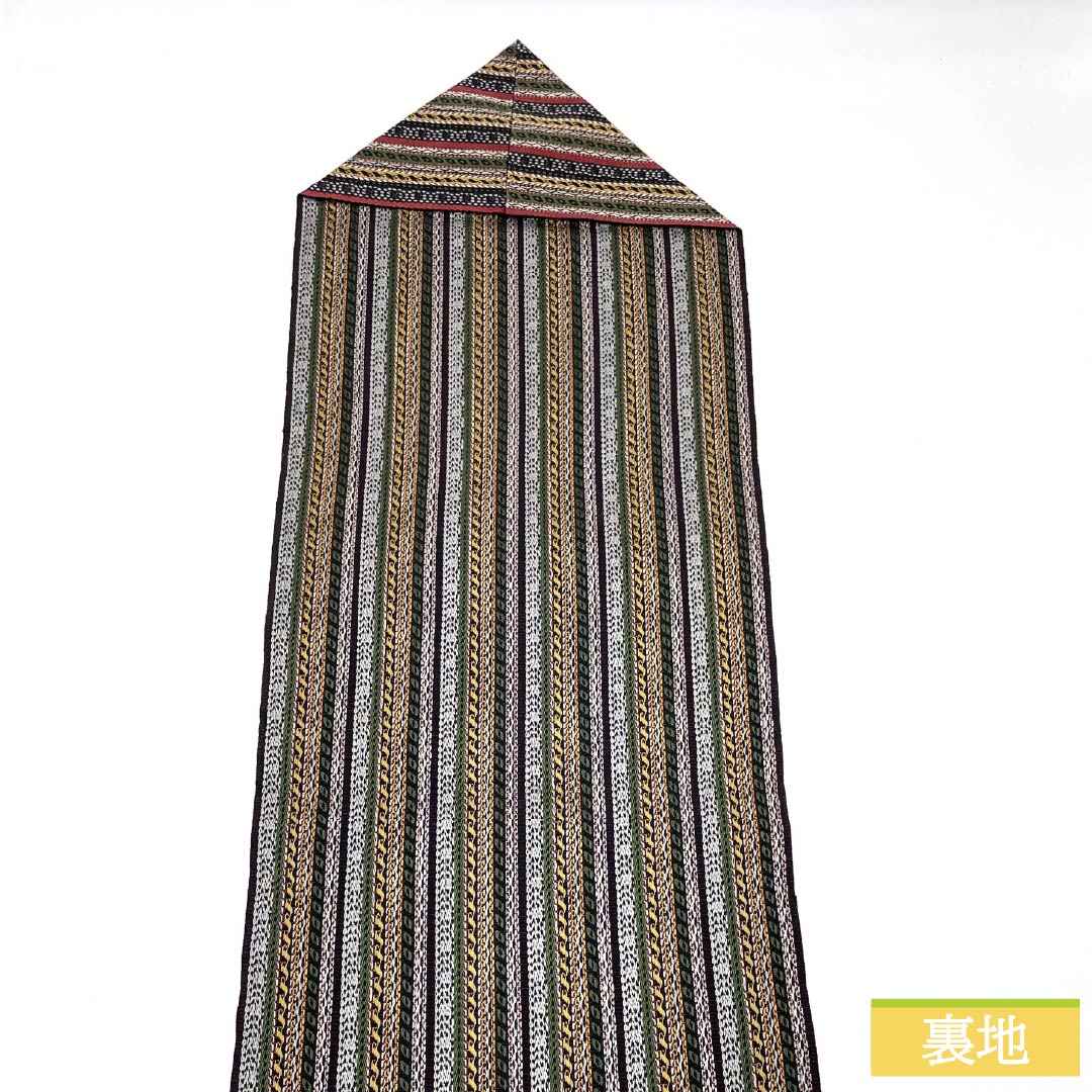 リサイクル着物】（京袋帯）名古屋帯 正絹 Sランク 縞 帯丈357cm 全通