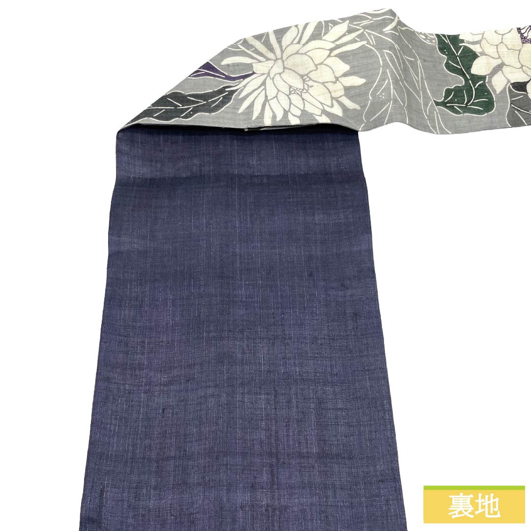 （新品）名古屋帯 正絹 NEWランク 名古屋仕立て 灰色（はいいろ） 栗山吉三郎 京紅型 月下美人 帯丈378cm ポイント柄 カジュアル グレー系 1124013081322