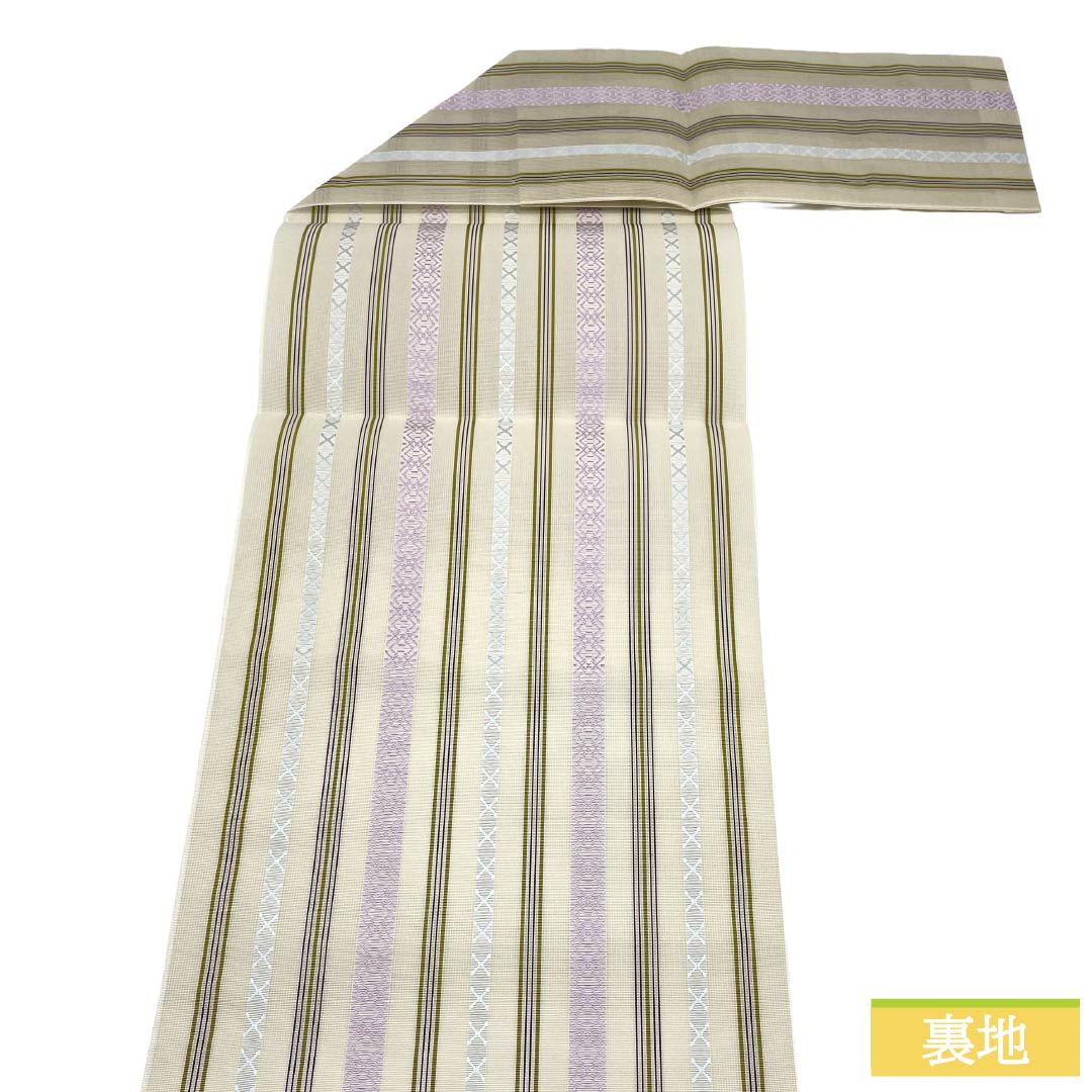 （新品）名古屋帯 正絹 NEWランク 松葉仕立て 練色（ねりいろ） 本場筑前博多織 八寸なごや帯 献上柄 帯丈370cm 全通 カジュアル ベージュ系 1124014191325