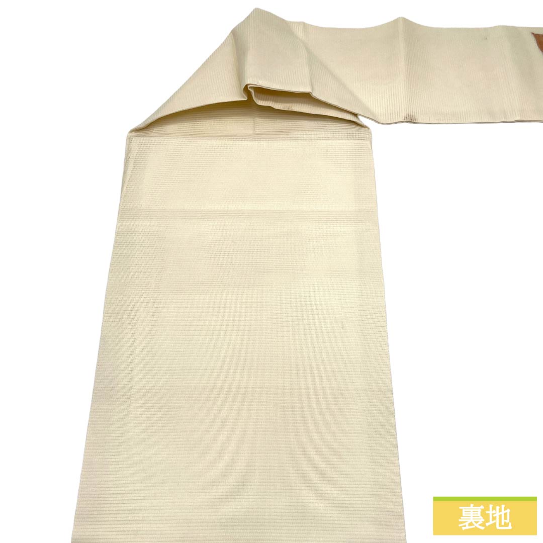 名古屋帯 正絹 Aランク 名古屋仕立て 乳白色（にゅうはくしょく） 夏帯 紅葉 花柄 帯丈371cm ポイント柄 セミフォーマル 白系 1124013013311