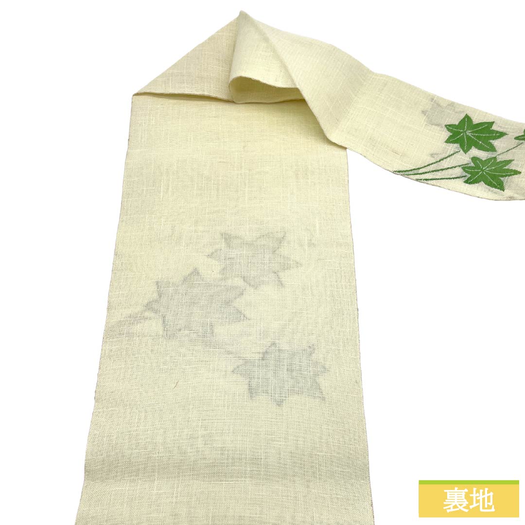 名古屋帯 正絹 Ａランク 名古屋仕立て 夏帯 紅葉 帯丈352cm ポイント柄 カジュアル クリーム系 1124012963315