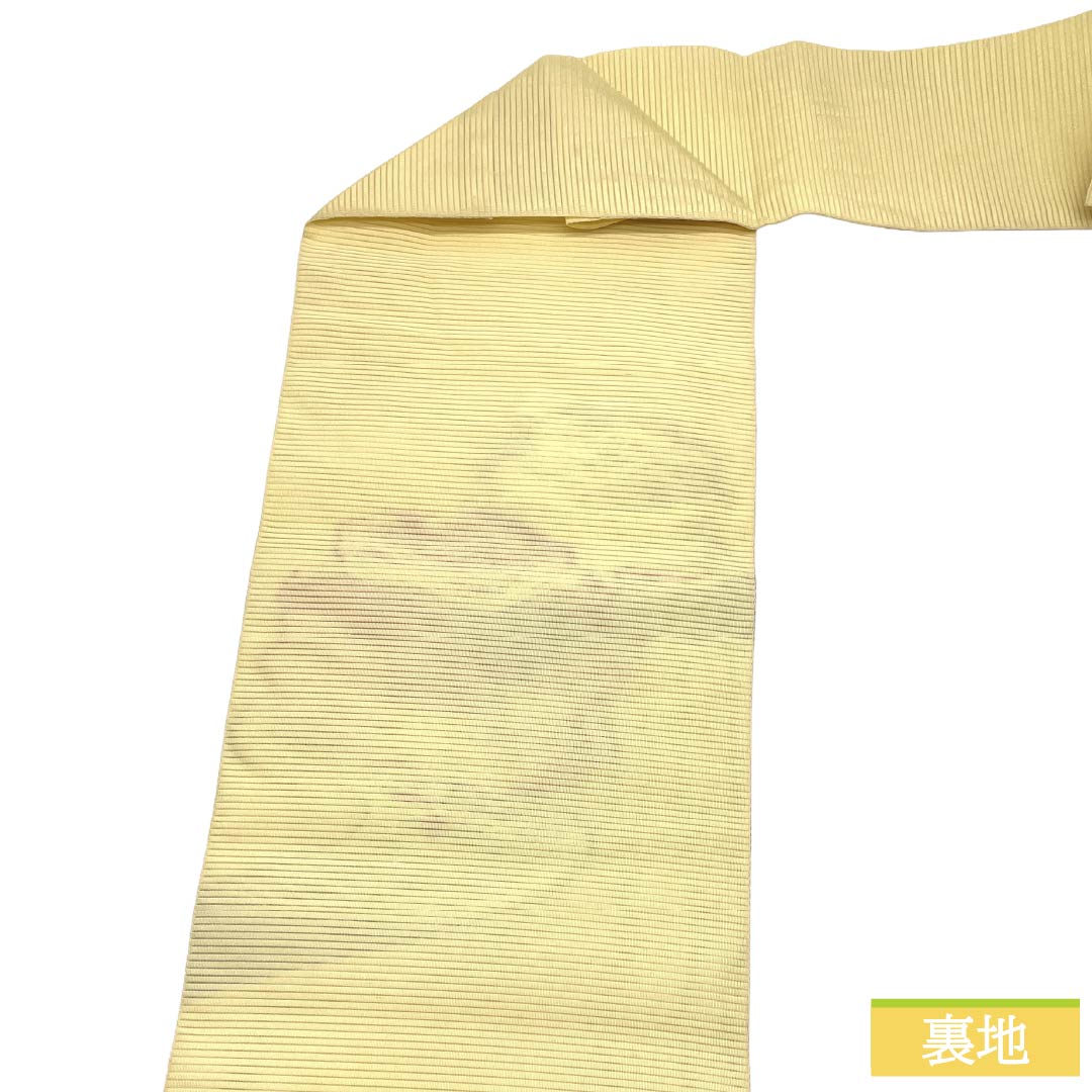 名古屋帯 正絹 Aランク 名古屋仕立て 淡黄色（たんこうしょく） 夏帯 花柄 帯丈353cm ポイント柄 セミフォーマル 黄系 1124013043315