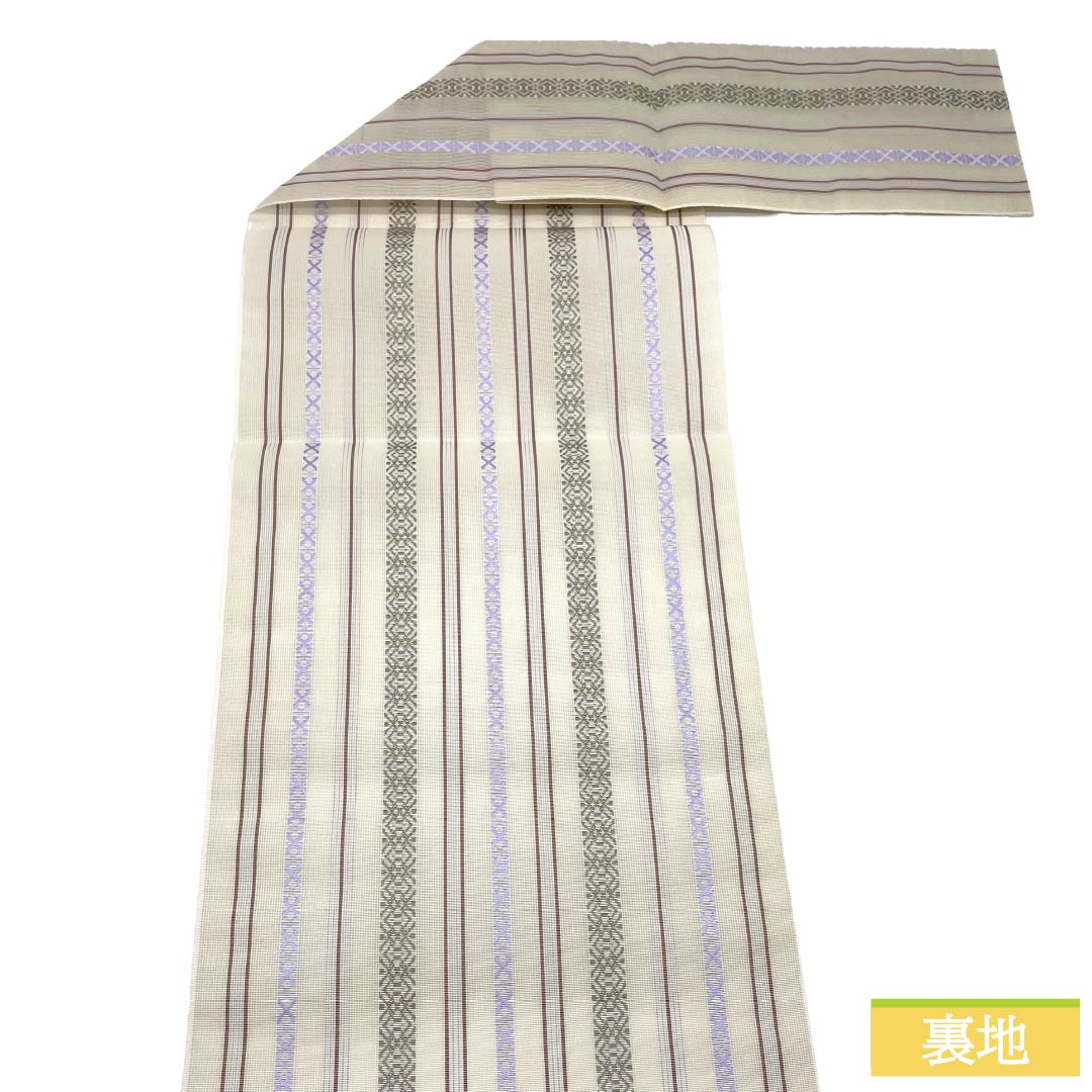 （新品）名古屋帯 正絹 NEWランク 松葉仕立て 練色（ねりいろ） 本場筑前博多織 八寸なごや帯 献上柄 帯丈373cm 全通 カジュアル ベージュ系 1124014211325