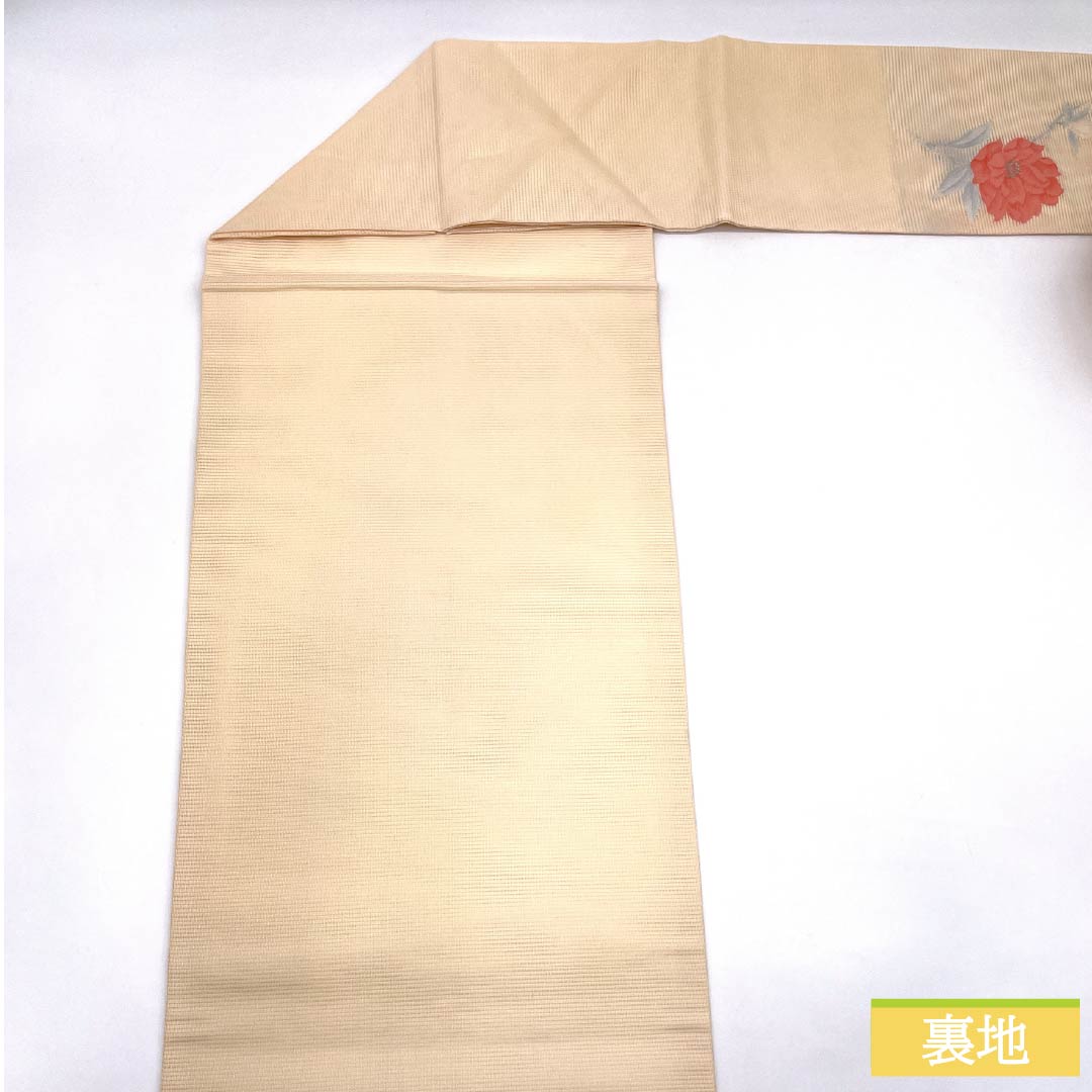 名古屋帯 正絹 Aランク 薄肉色（うすにくいろ） 夏帯 洋花 花柄 帯丈349cm ポイント柄 セミフォーマル クリーム系 1124011403315 名古屋仕立て