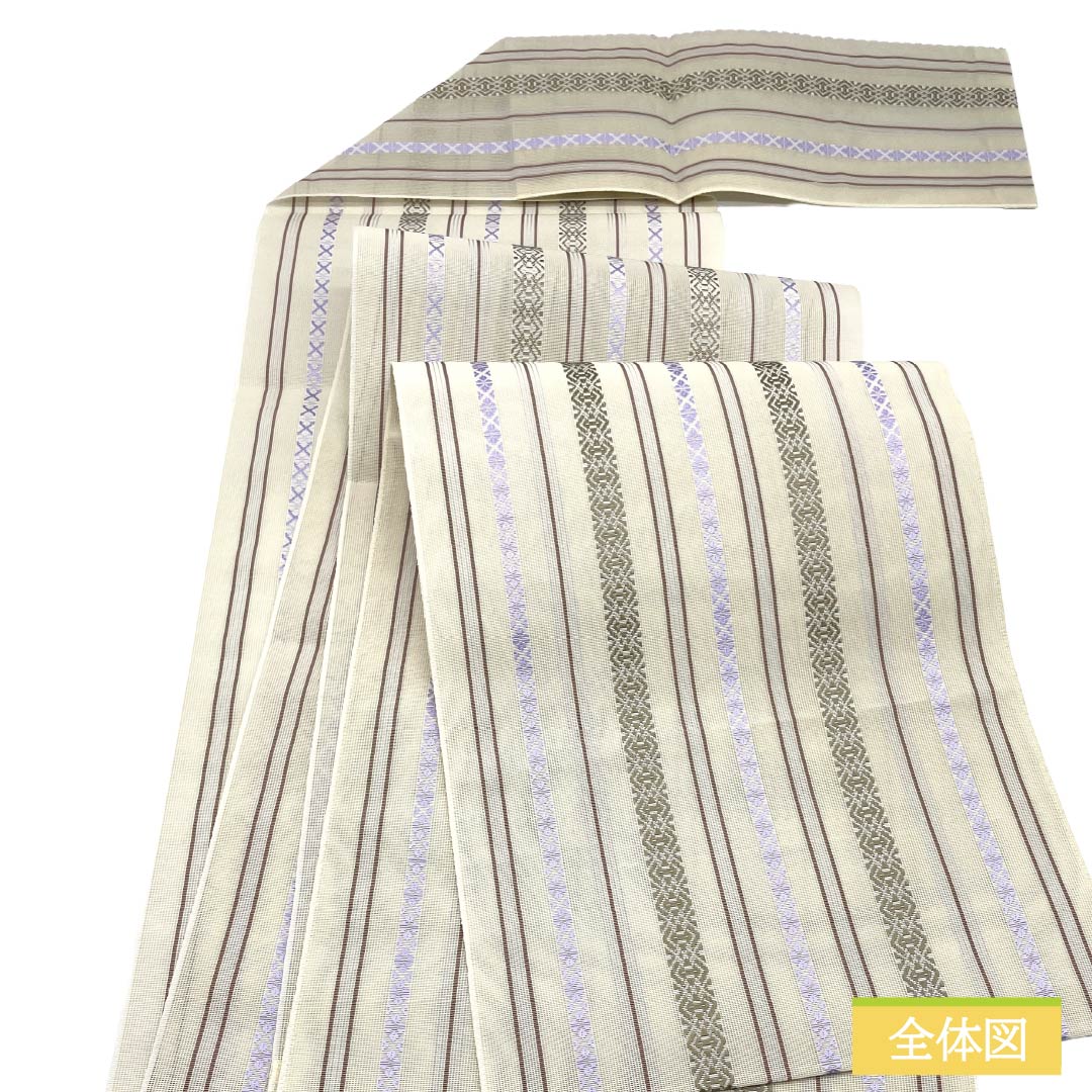 （新品）名古屋帯 正絹 NEWランク 松葉仕立て 練色（ねりいろ） 本場筑前博多織 八寸なごや帯 献上柄 帯丈371cm 全通 カジュアル ベージュ系 1124014161325