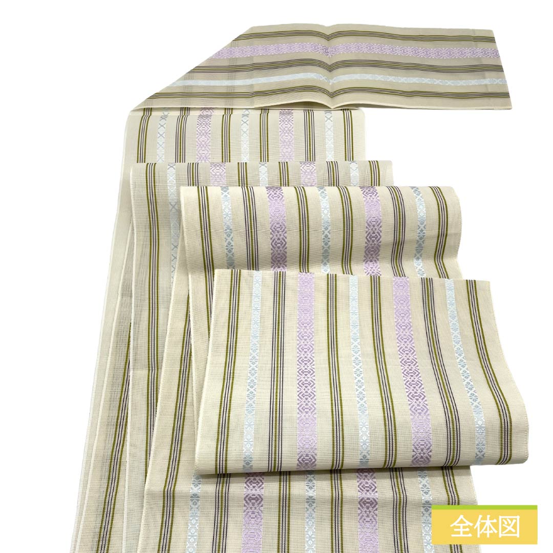 （新品）名古屋帯 正絹 NEWランク 松葉仕立て 練色（ねりいろ） 本場筑前博多織 八寸なごや帯 献上柄 帯丈373cm 全通 カジュアル ベージュ系 1124014151325