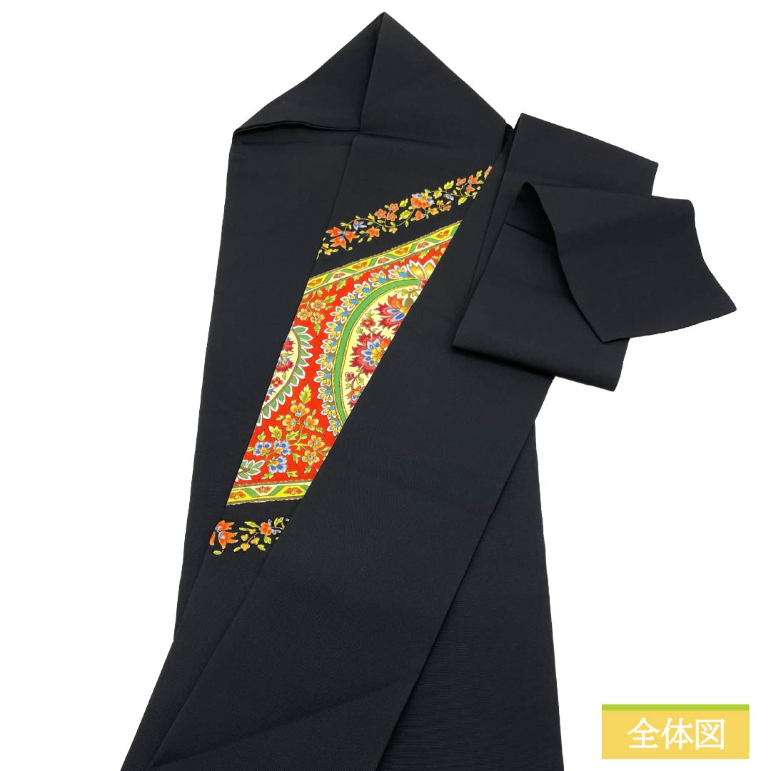 名古屋帯 正絹 Sランク 名古屋仕立て 黒色（くろいろ） 染め帯 塩瀬 更紗 帯丈359cm ポイント柄 セミフォーマル 黒系 1124012032310
