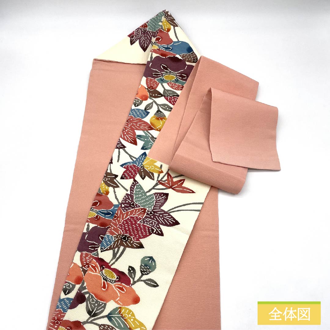 （京袋帯）名古屋帯 正絹 Aランク 乳白色（にゅうはくしょく） 京紅型 東雲色（しののめいろ） 花柄 帯丈345cm 六通 カジュアル 白系 1124011073311 名古屋仕立て
