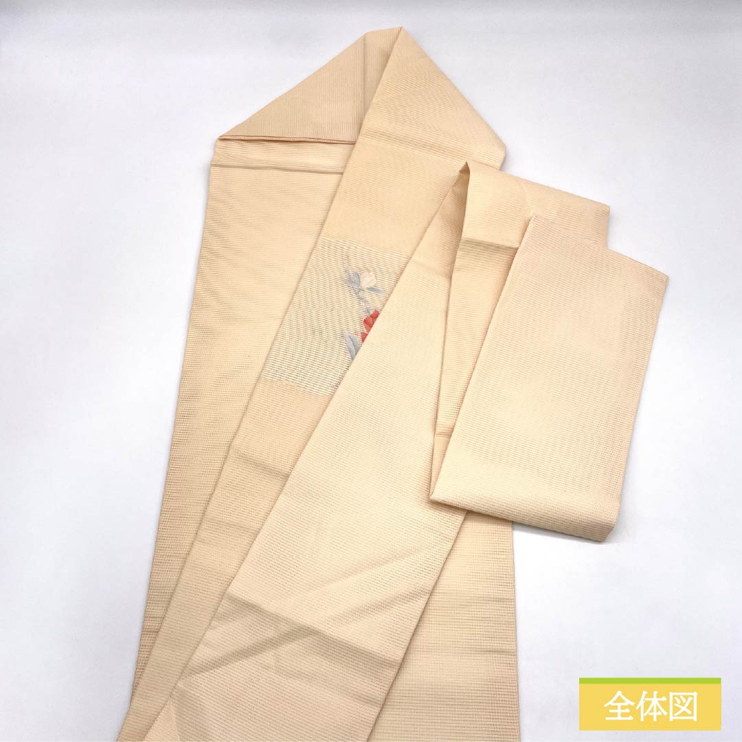 名古屋帯 正絹 Aランク 薄肉色（うすにくいろ） 夏帯 洋花 花柄 帯丈349cm ポイント柄 セミフォーマル クリーム系 1124011403315 名古屋仕立て