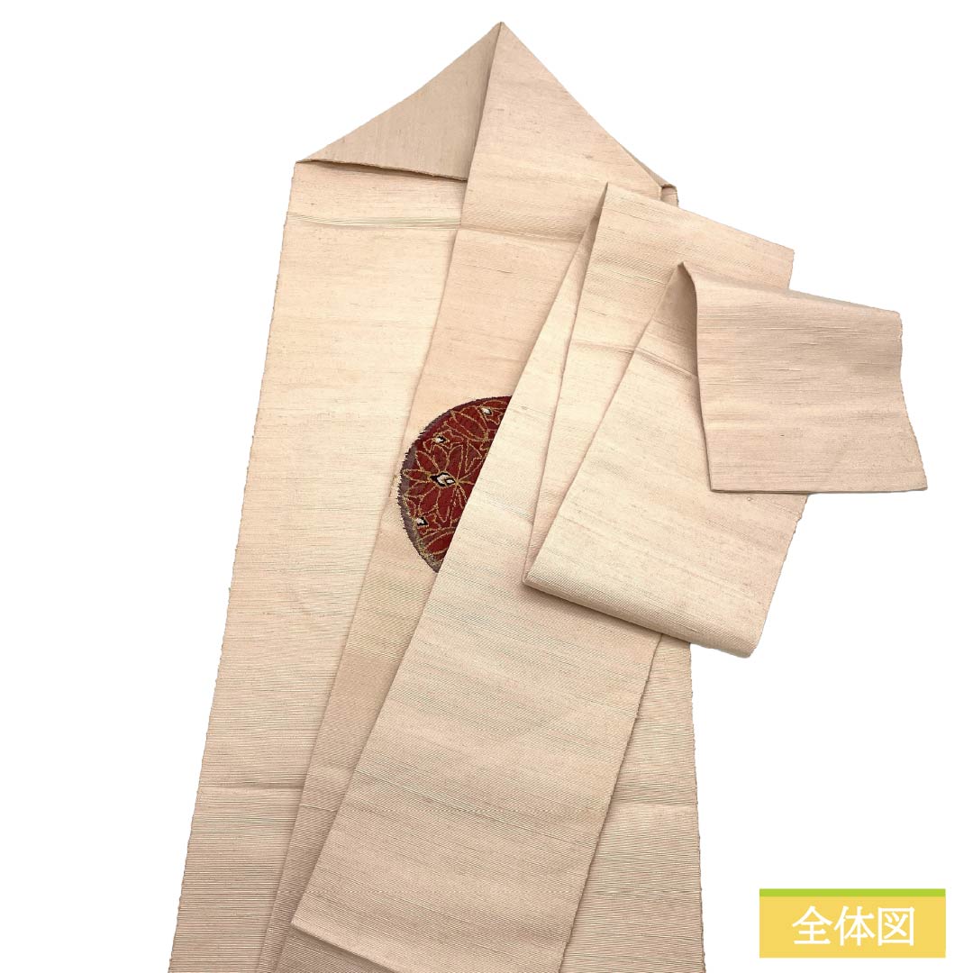 名古屋帯 正絹 Aランク 名古屋仕立て 翁茶色（おきなちゃいろ） 紬地 抽象柄 帯丈350cm ポイント柄 カジュアル ベージュ系 1124012323325