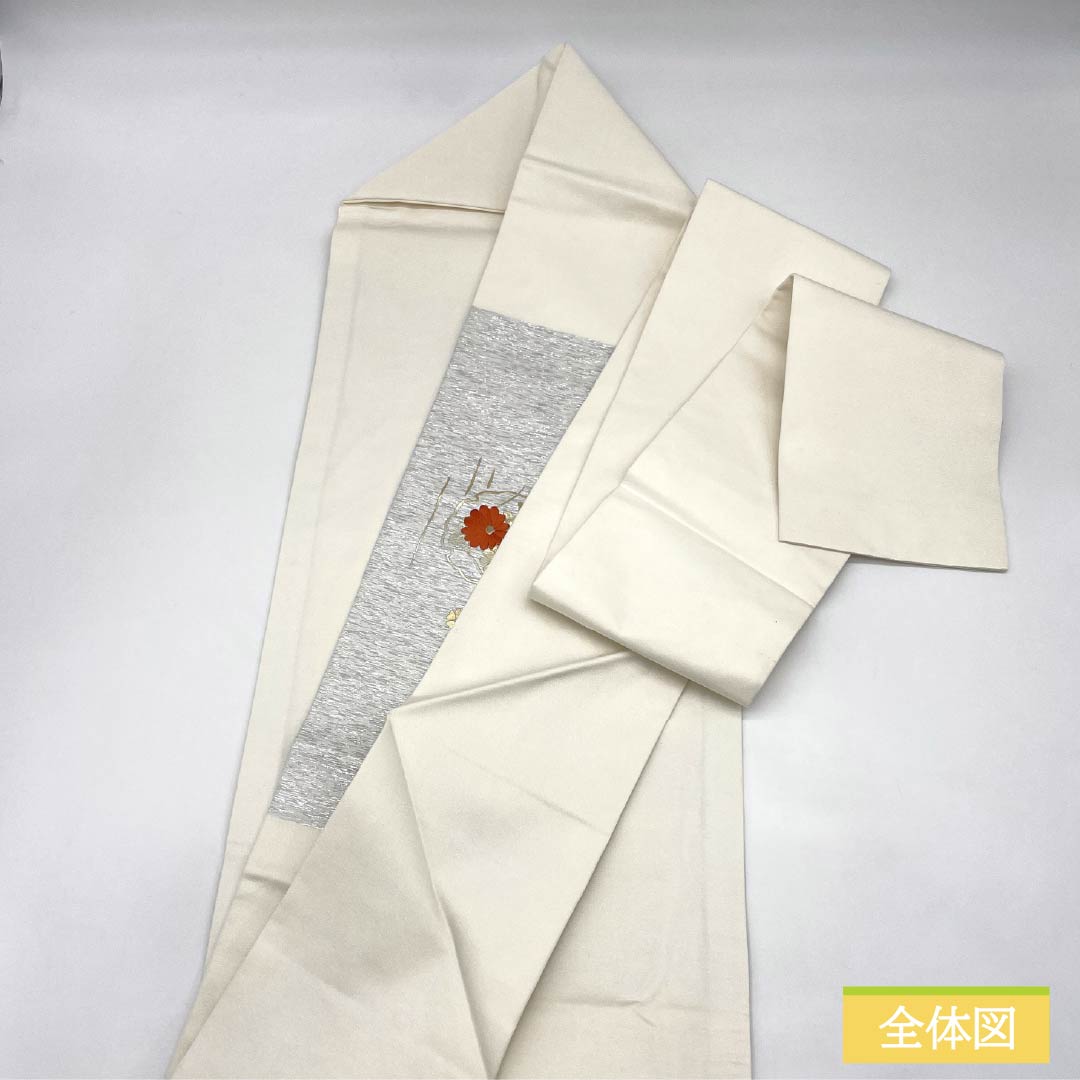 名古屋帯 正絹 Aランク 乳白色（にゅうはくしょく） 刺繍 古典柄 帯丈363cm ポイント柄 セミフォーマル 白系 1124011383311 名古屋仕立て