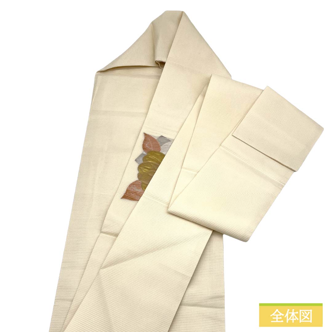 名古屋帯 正絹 Aランク 名古屋仕立て 乳白色（にゅうはくしょく） 夏帯 紅葉 花柄 帯丈371cm ポイント柄 セミフォーマル 白系 1124013013311