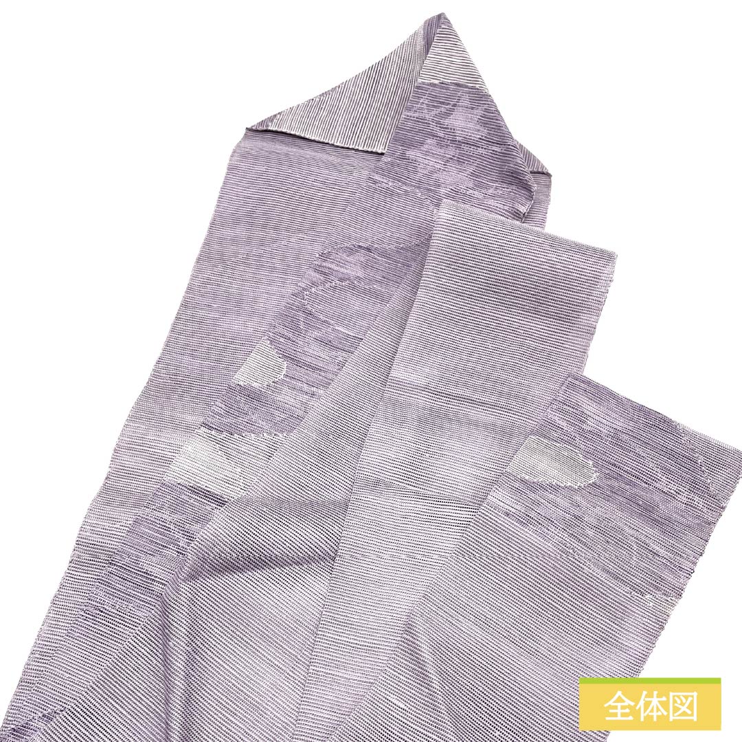 名古屋帯 正絹 Aランク 松葉仕立て 淡紫色（たんししょく） 夏帯 幾何学模様 帯丈366cm 六通 カジュアル 紫系 1124012893320