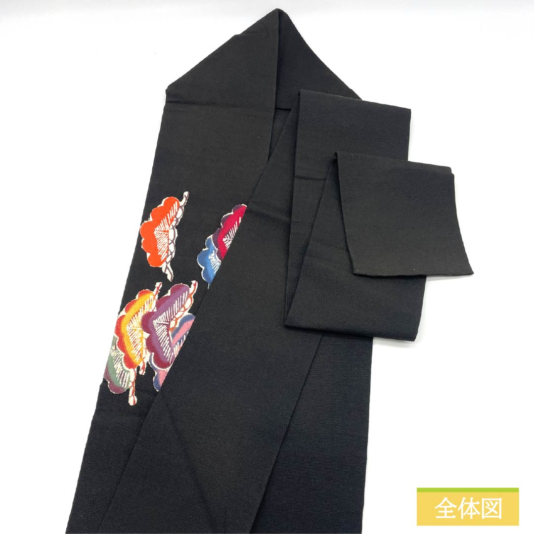 （京袋帯）名古屋帯 正絹 Aランク 黒色 型染 松 古典柄 帯丈356cm ポイント柄 カジュアル 黒系 1124011103310 名古屋仕立て