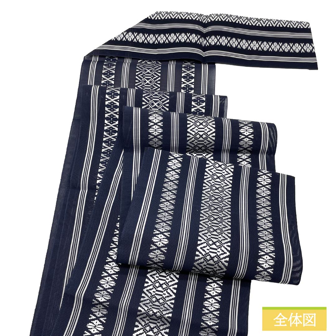 （新品）名古屋帯 正絹 NEWランク 松葉仕立て 濃紺色（のうこんいろ） 本場筑前博多織 八寸なごや帯 献上柄 帯丈382.5cm 全通 カジュアル 紺系 1124014181425