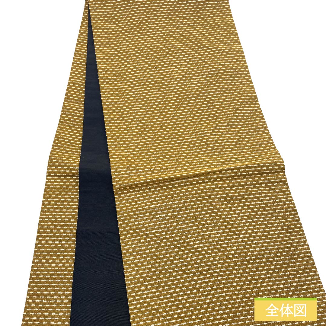 名古屋帯 ポリエステル Aランク 開き仕立て 榛摺色（はりずりいろ） 横縞 帯丈380cm 全通 カジュアル 茶系 1124013683414