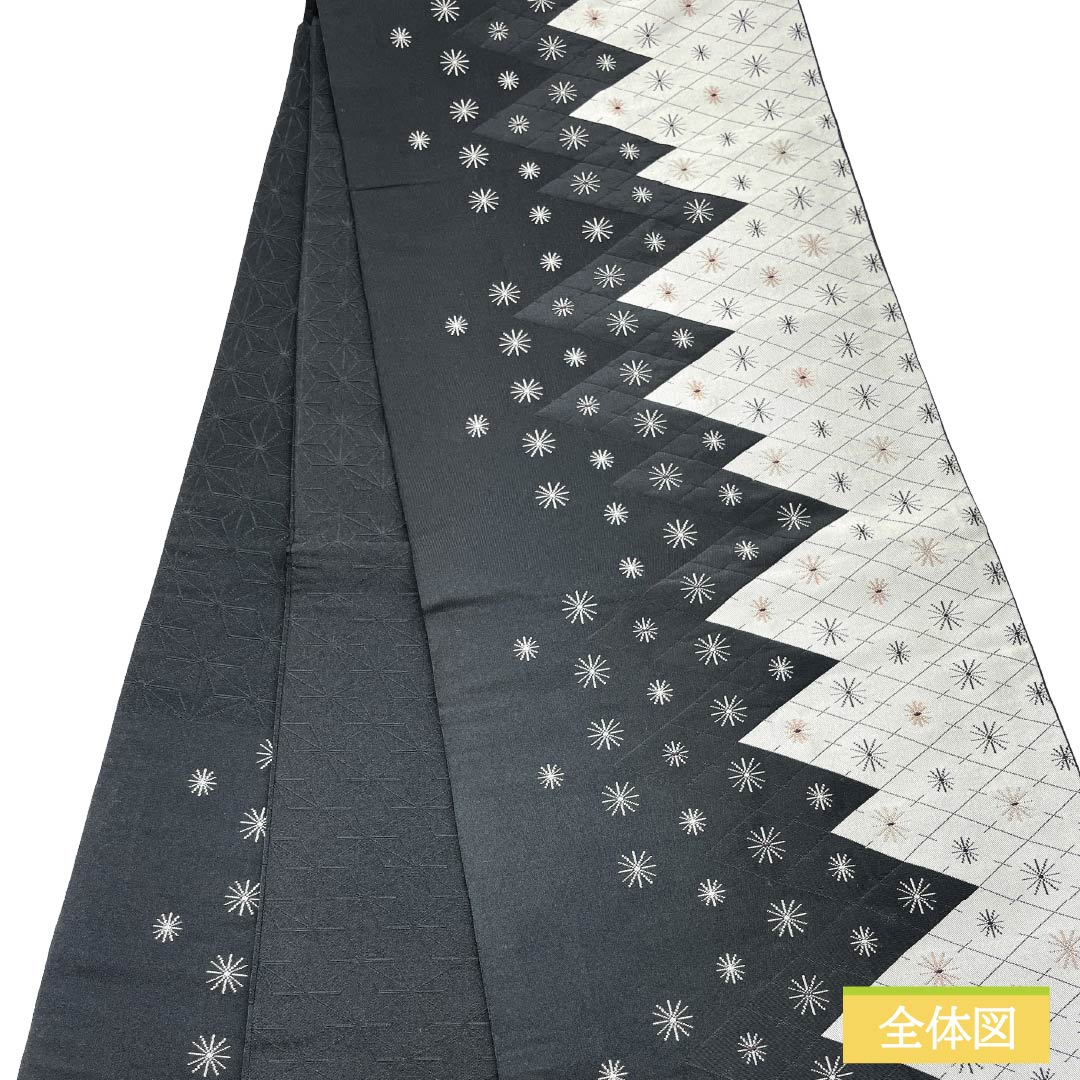 （京袋帯）名古屋帯 ポリエステル Aランク 京袋帯 京袋帯 抽象模様 帯丈370cm 六通 カジュアル 黒系 1124013983310