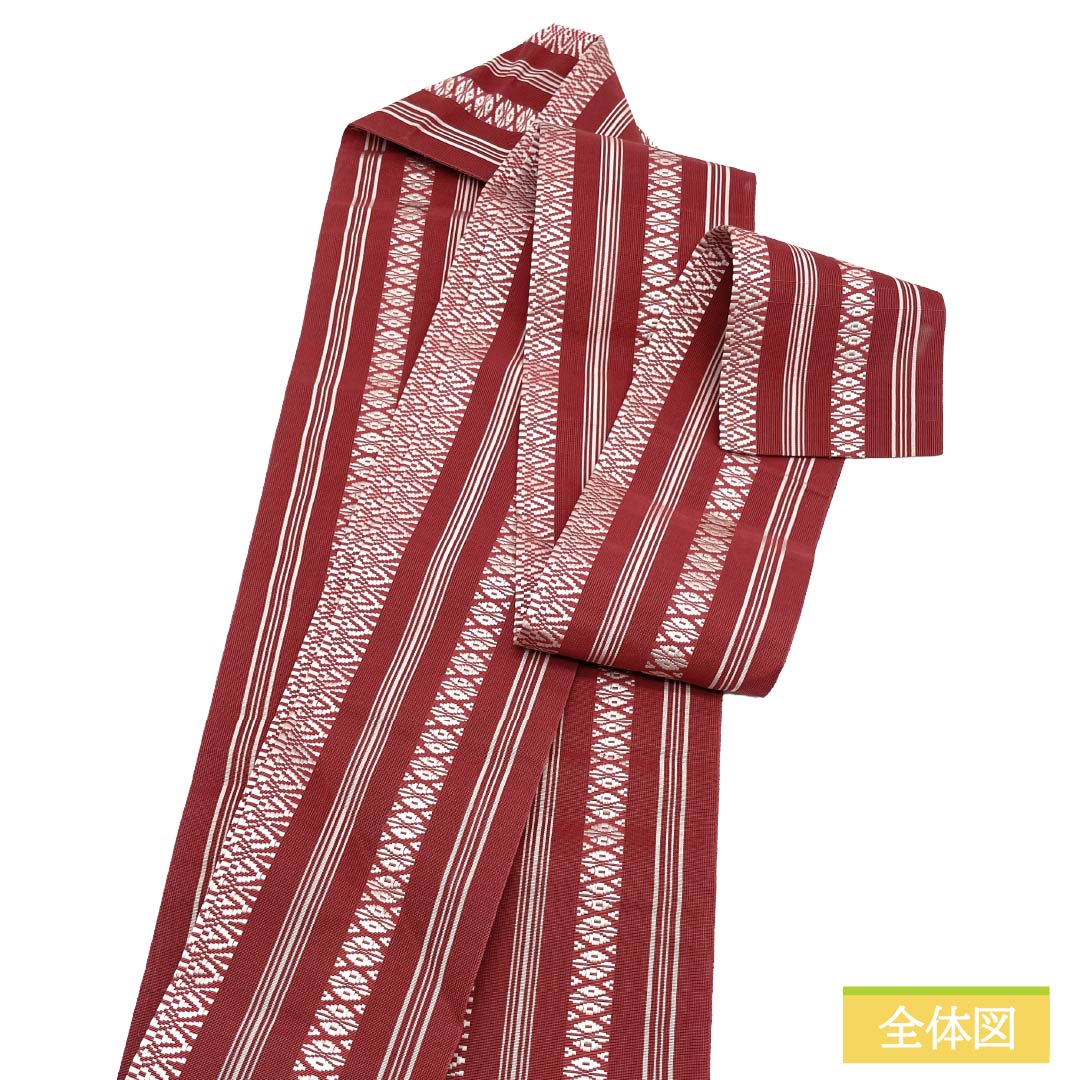 名古屋帯 正絹 Aランク 名古屋仕立て 祭紅色（さいこういろ） 夏帯 献上柄 帯丈355cm 全通 カジュアル 赤系 1124012943312