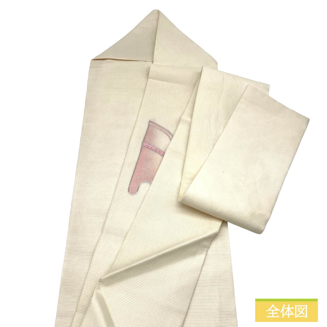 名古屋帯 正絹 Aランク 名古屋仕立て 乳白色（にゅうはくしょく） 夏帯 紐 雲 帯丈354cm ポイント柄 セミフォーマル 白系 1124013003311