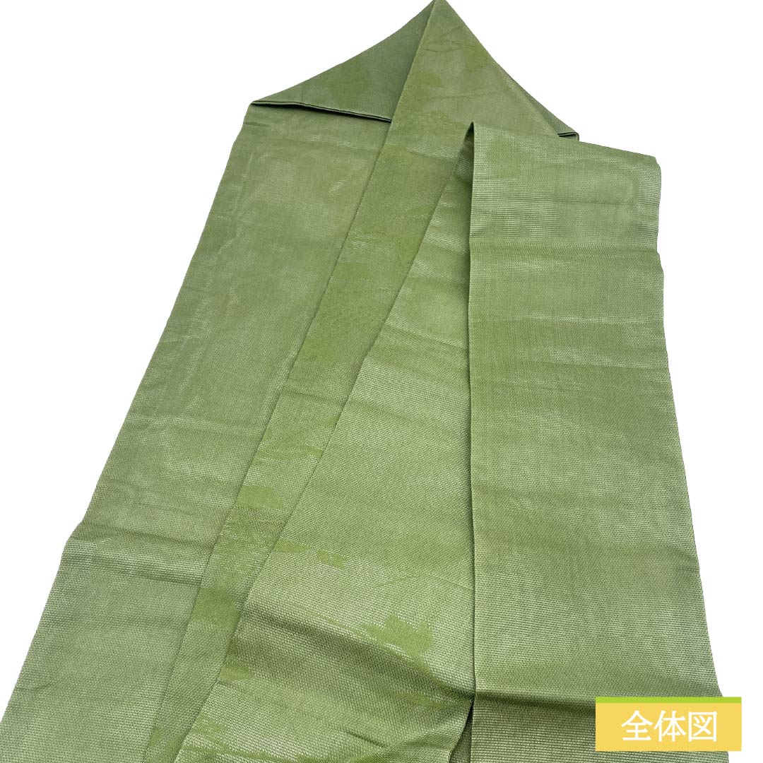 名古屋帯 正絹 Aランク 名古屋仕立て 山鳩色（やまばといろ） 植物模様 夏帯 帯丈334cm 六通 カジュアル 緑系 1124013293319
