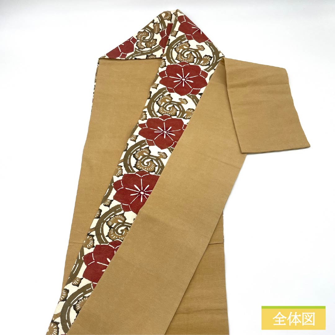 （京袋帯）名古屋帯 正絹 Aランク 丁子色（ちょうじいろ） 京紅型 花柄 古典柄 帯丈306cm 六通 カジュアル ベージュ系 1124011133325 名古屋仕立て