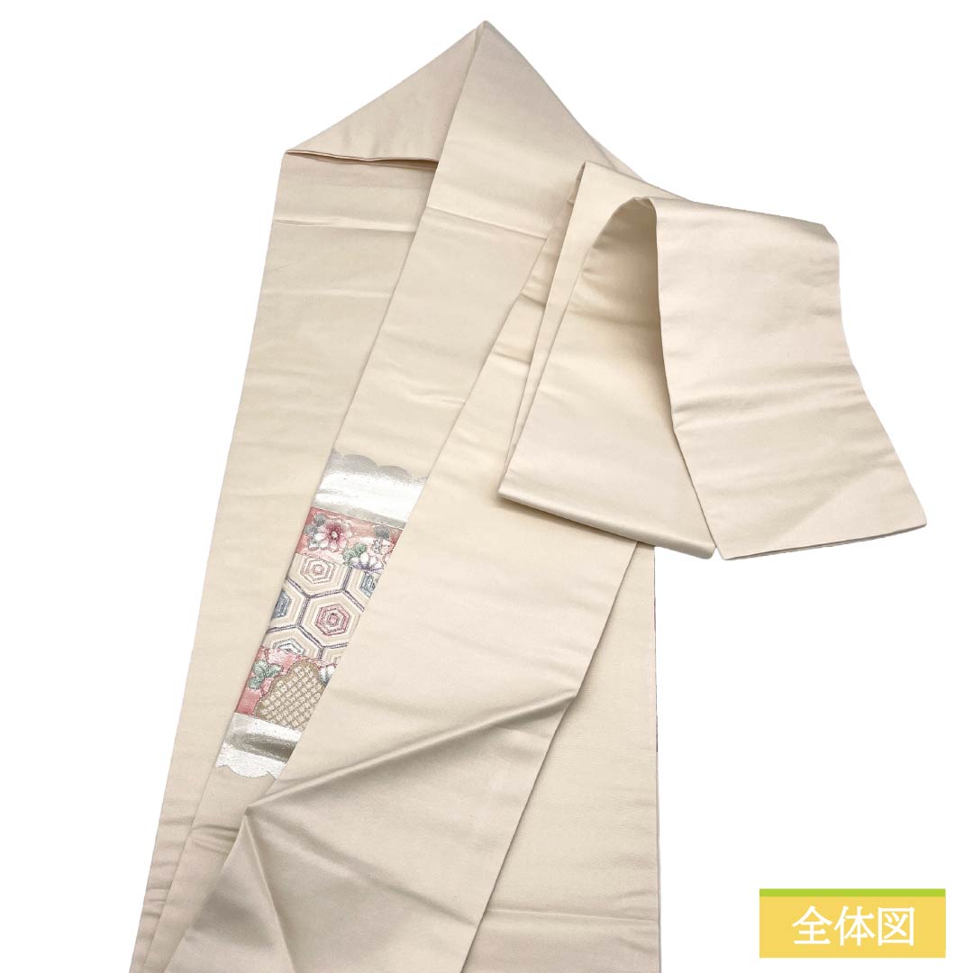名古屋帯 正絹 Aランク 名古屋仕立て 生成り色（きなりいろ） 古典柄 帯丈362cm ポイント柄 セミフォーマル 白系 1124012803311