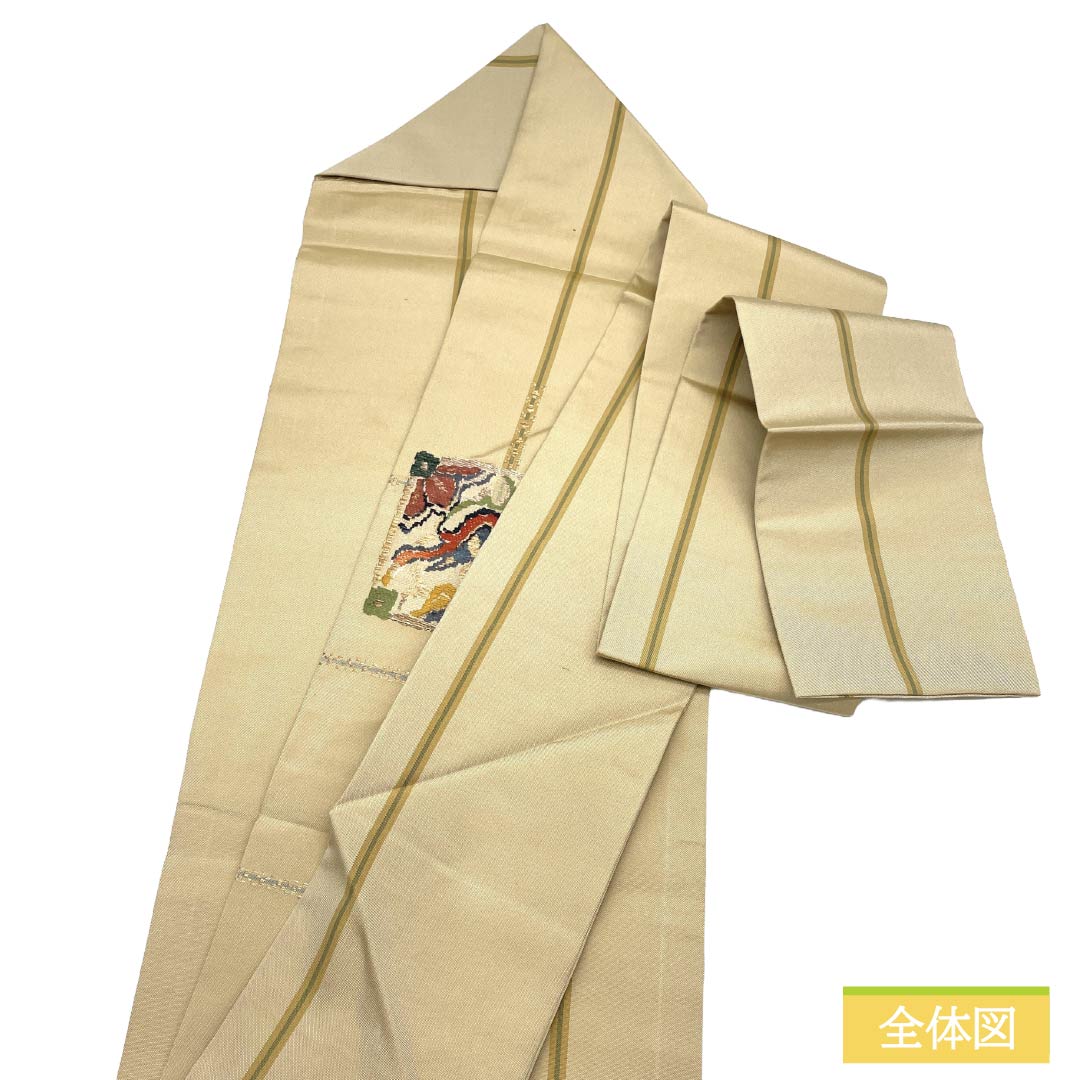 リサイクル着物】名古屋帯 正絹 Sランク 名古屋仕立て 桑色白茶色（く