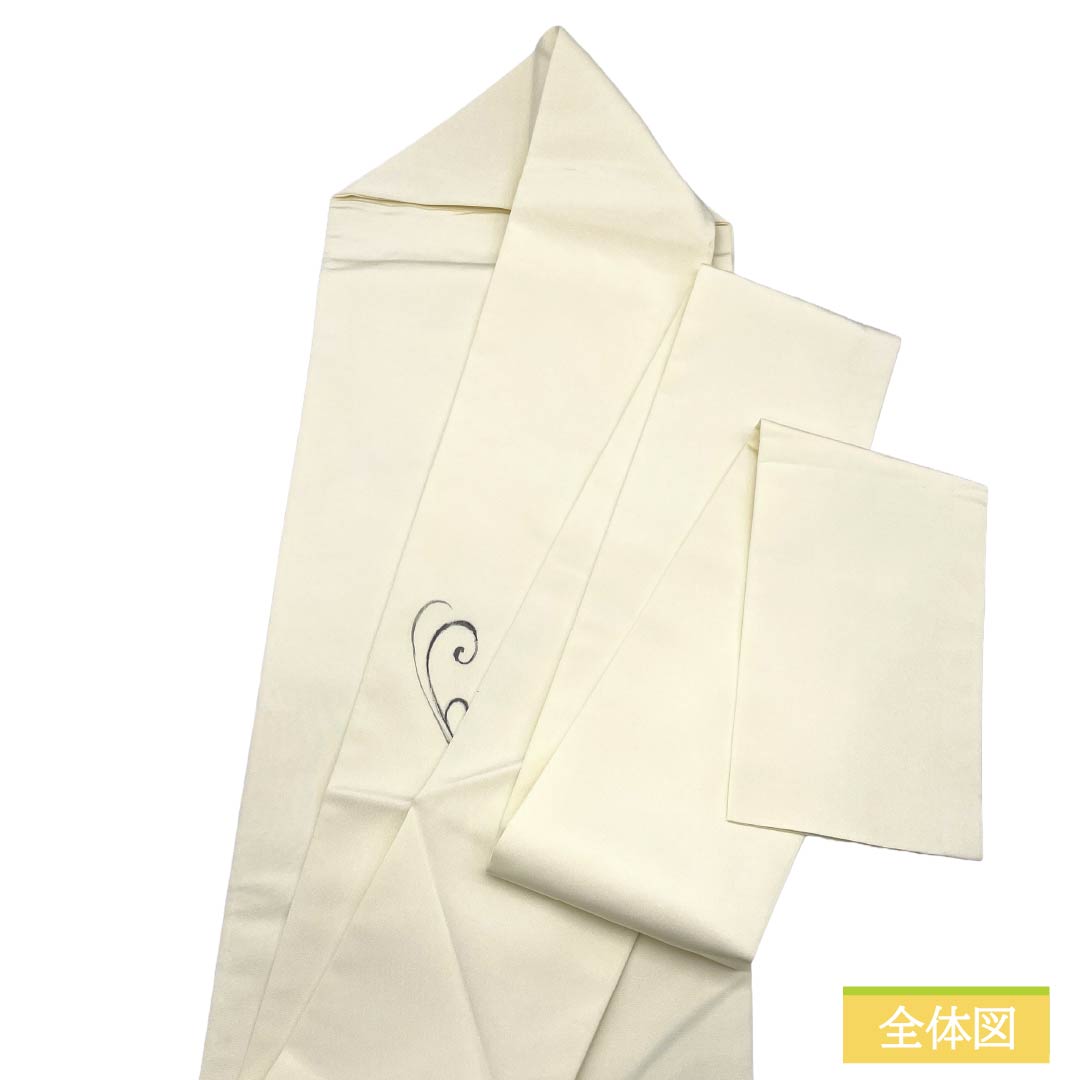名古屋帯 正絹 Aランク 名古屋仕立て 乳白色（にゅうはくしょく） 塩瀬 流水 カニ 帯丈381cm ポイント柄 カジュアル 白系 1124012613411