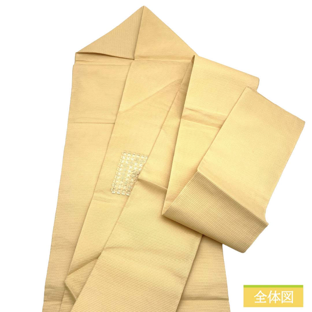 名古屋帯 正絹 Aランク 名古屋仕立て 密陀僧色（みつだそういろ） 夏帯 汕頭刺繡 抽象柄 帯丈360cm ポイント柄 セミフォーマル クリーム系 1124013523315