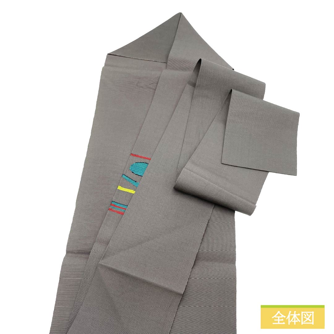名古屋帯 正絹 Aランク 名古屋仕立て 幾何学模様 帯丈356cm ポイント柄 カジュアル グレー系 1124012503322