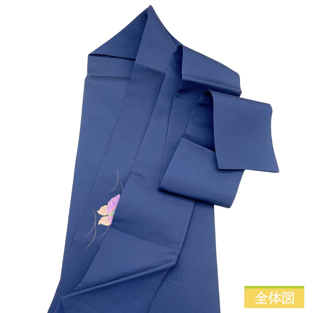 名古屋帯 正絹 Aランク 名古屋仕立て 鉄葡萄色（てつぶどういろ） 塩瀬 蝶 古典柄 帯丈362cm ポイント柄 カジュアル 紺系 1124012773318