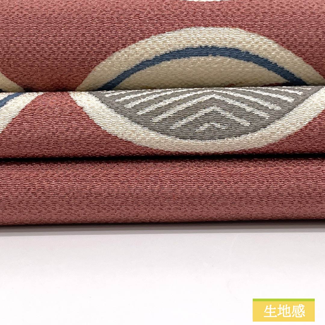 （京袋帯）名古屋帯 正絹 Aランク 蘇芳色（すおういろ） 京紅型 古典柄 ちりめん地 帯丈366cm ポイント柄 カジュアル ピンク系 1124011143313 名古屋仕立て